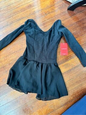 Capezio Black Long Sleeve Dance Dress with Chiffon Skirt